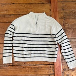 Amazon Cream and Black Striped Half-Zip Sweatshirt